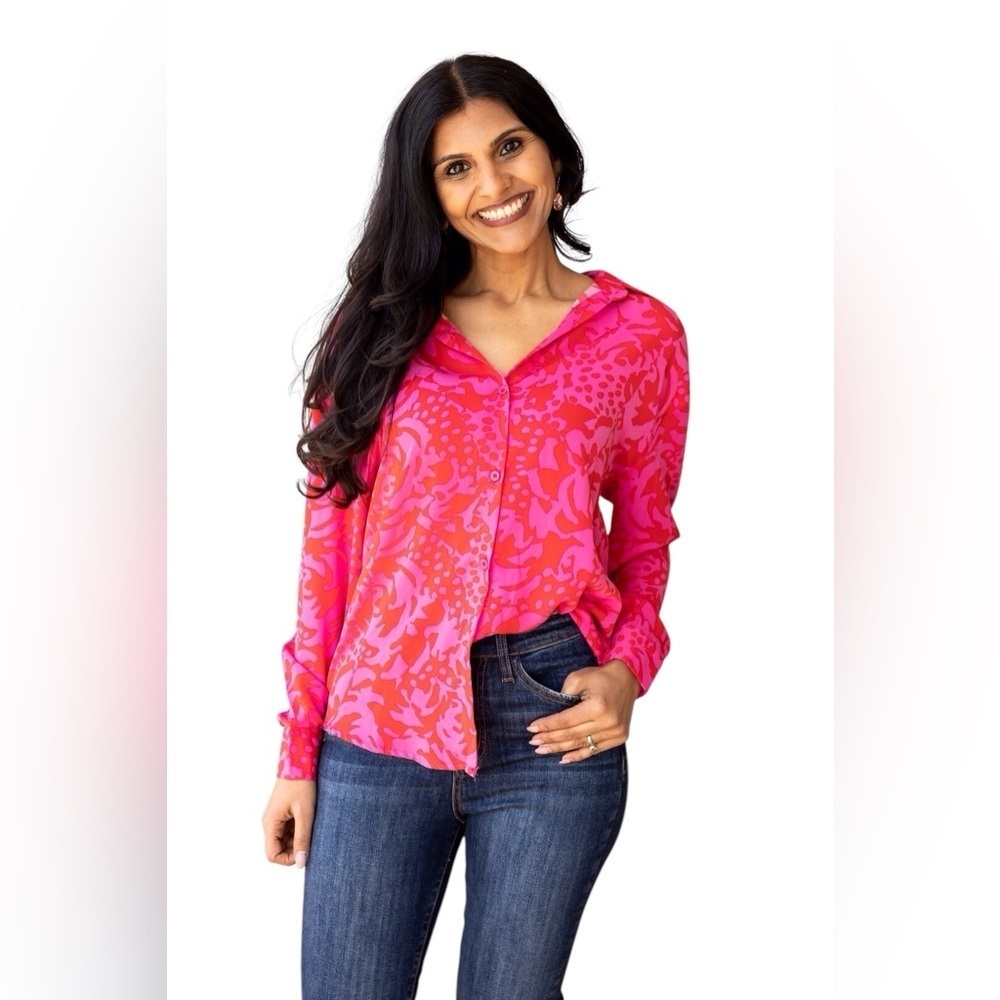The Limited Ashton Pink & Red Floral Long Sleeve Button Down Size XS